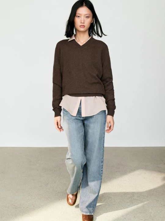 Zdjęcie produktu Sweter Ze 100% Kaszmiru - Tytoniowy - Massimo Dutti - Female