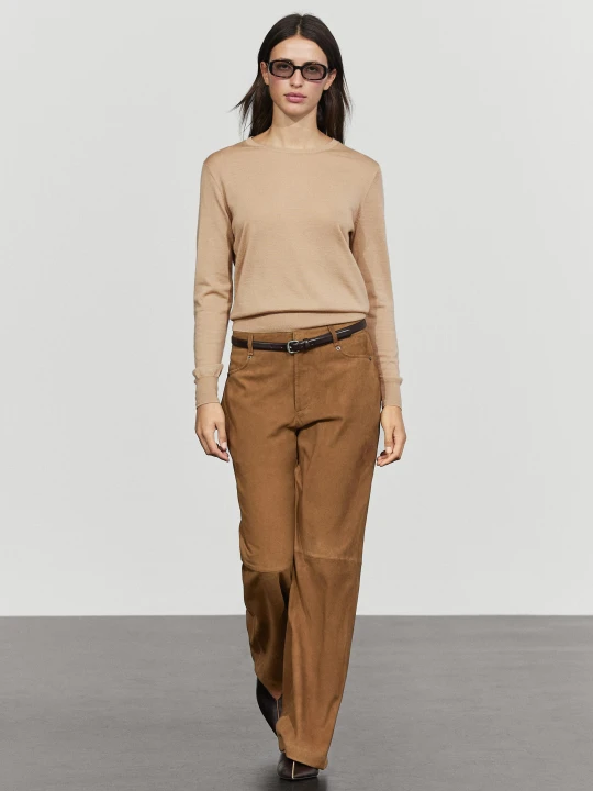 Zdjęcie produktu Sweter Ze 100% Wełny Z Okrągłym Dekoltem - Wielbłądzi - Massimo Dutti - Female