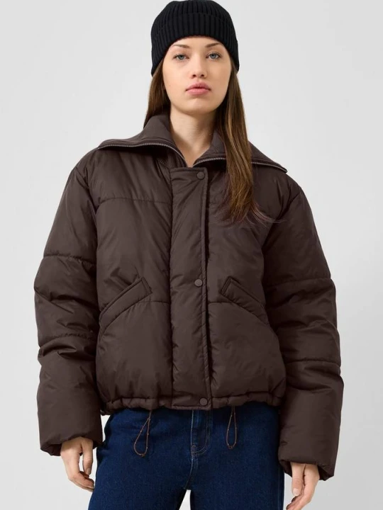 Zdjęcie produktu Swobodna kurtka puffer z dzianinowym kołnierzem QS brązowy
