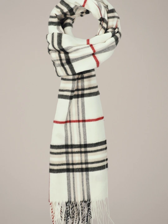 Zdjęcie produktu Szal Biały w Kratę Tartan Unisex Lancerto
