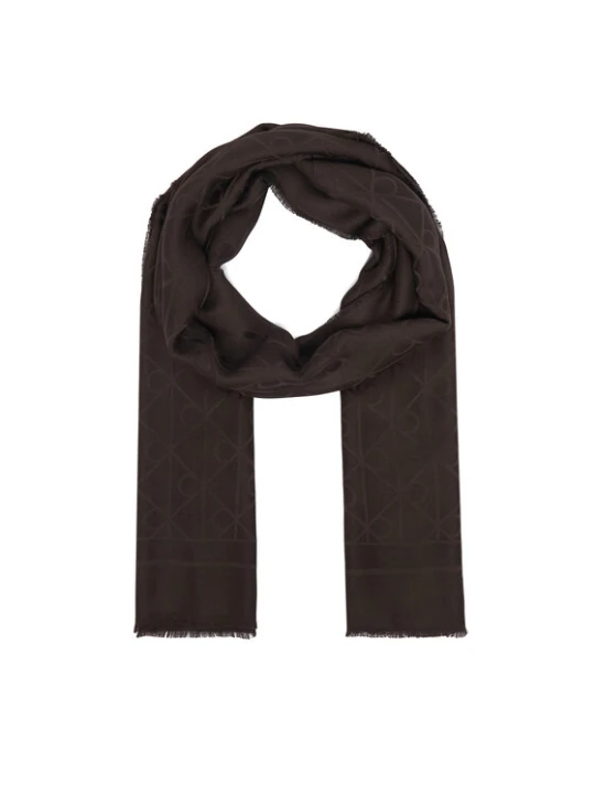 Zdjęcie produktu Szal Calvin Klein Emblem Aop Glossy Tonal Scarf LV04F8096G Brązowy ciemny
