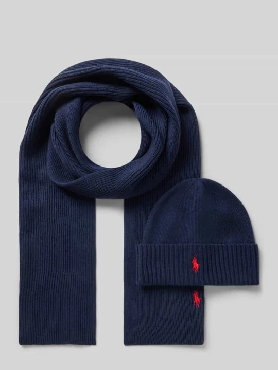 Zdjęcie produktu Szal i czapka z wełny w zestawie z pudełkiem prezentowym Polo Ralph Lauren Granatowy