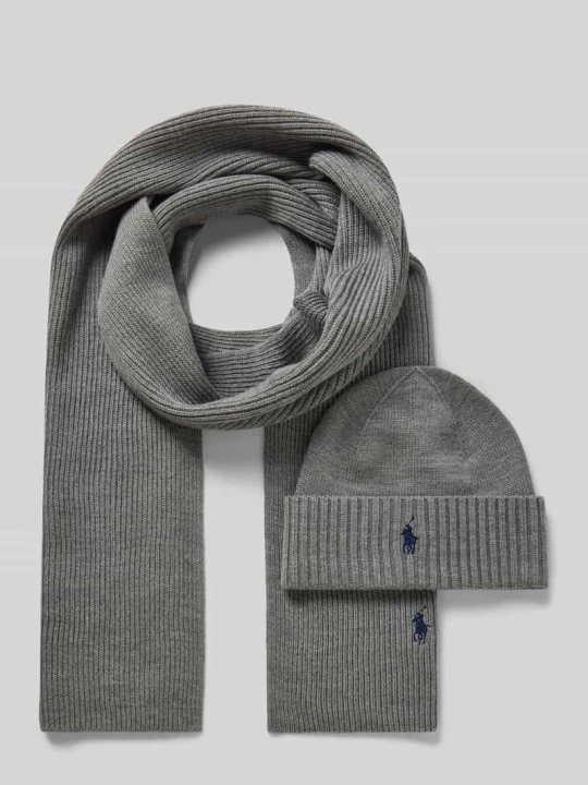 Zdjęcie produktu Szal i czapka z wełny w zestawie z pudełkiem prezentowym Polo Ralph Lauren Średnioszary