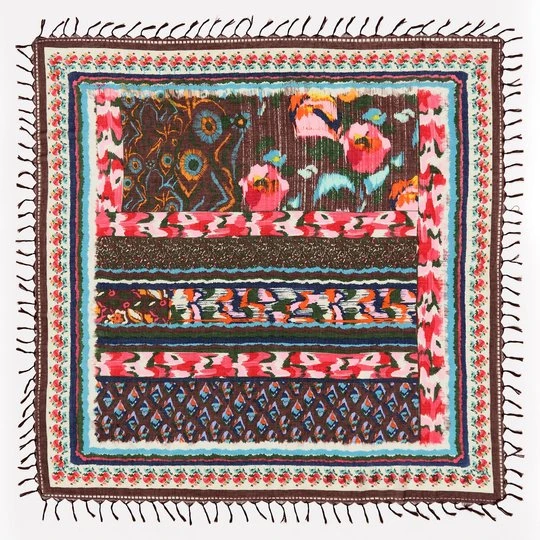 Zdjęcie produktu Szal patchwork kwiaty ikat bordowy BIMBA Y LOLA