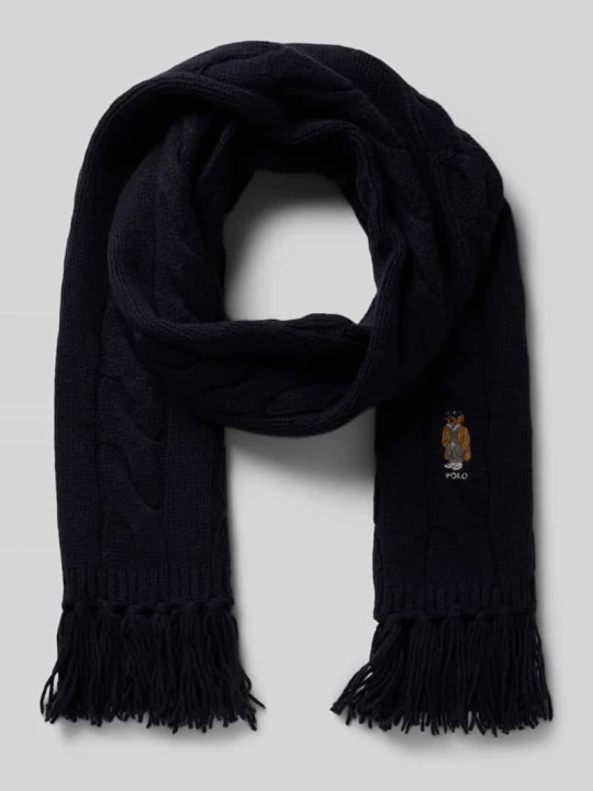 Zdjęcie produktu Szal wełniany z frędzlami Polo Ralph Lauren Granatowy