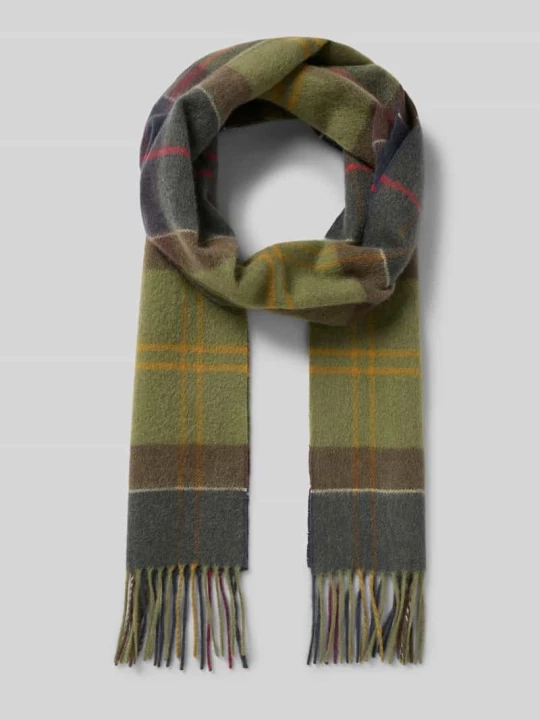 Zdjęcie produktu Szal z kaszmiru z frędzlami Barbour Oliwkowy