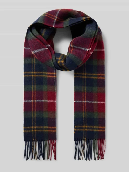Zdjęcie produktu Szal z mieszanki wełny i kaszmiru z wzorem tartan i frędzlami Barbour Ciemnoczerwony