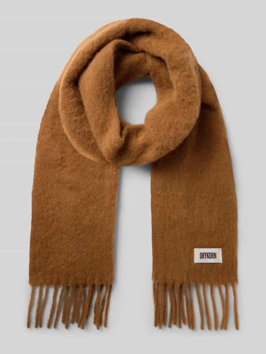 Zdjęcie produktu Szal z mieszanki wełny z alpaki z frędzlami model 'ELURA' Drykorn Camel