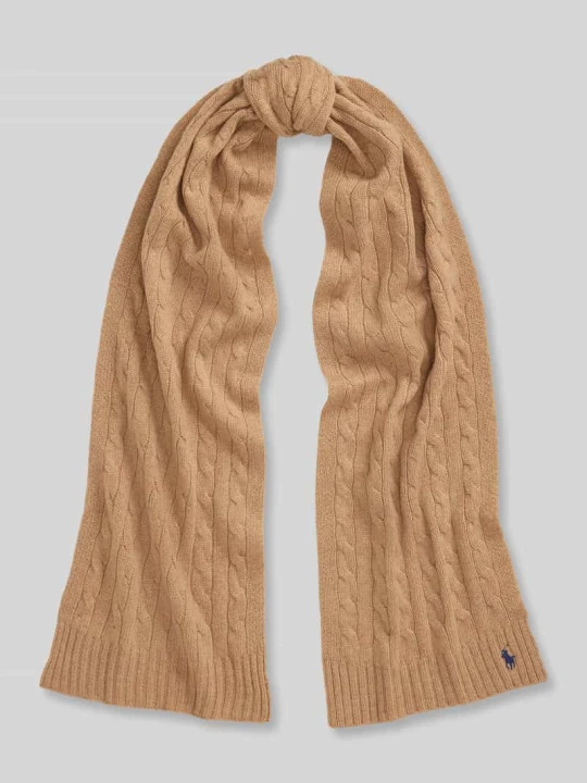 Zdjęcie produktu Szal z mieszanki żywej wełny i kaszmiru z wyhaftowanym logo Polo Ralph Lauren Camel