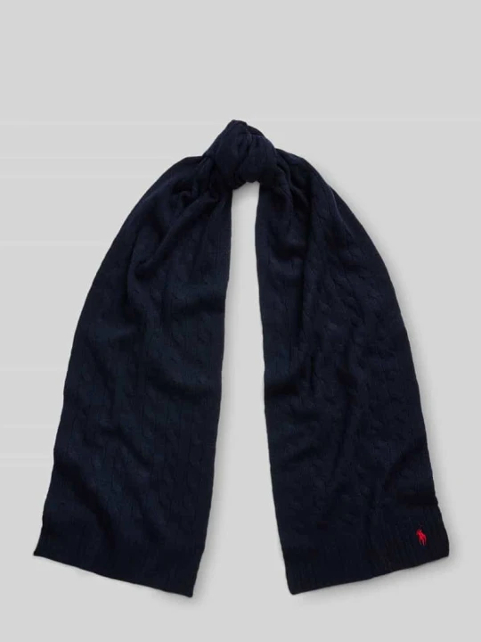 Zdjęcie produktu Szal z mieszanki żywej wełny i kaszmiru z wyhaftowanym logo Polo Ralph Lauren Granatowy