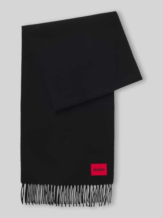 Zdjęcie produktu Szal z naszywką z logo z czystej wełny model 'Juster' Hugo Czarny