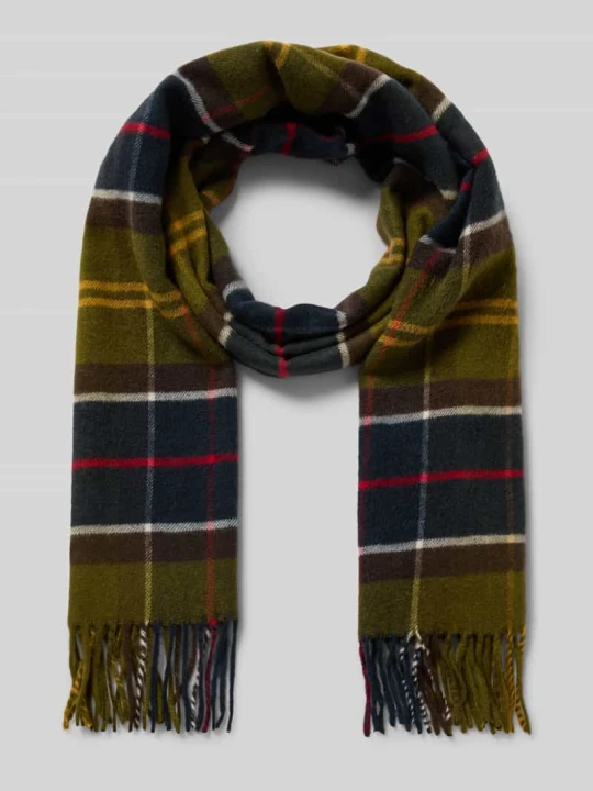Zdjęcie produktu Szal z wykończeniem frędzlami model 'Yaxley' Barbour Oliwkowy
