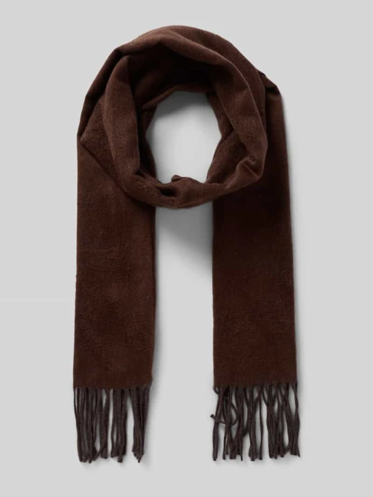Zdjęcie produktu Szal z wykończeniem frędzlami w jednokolorowy design Fraas Ciemnobrązowy