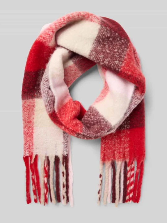 Zdjęcie produktu Szal ze wzorem na całej powierzchni model ‘BEA’ Pieces Czerwony