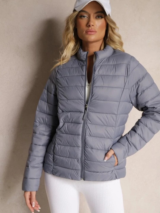 Zdjęcie produktu Szara Casualowa Kurtka Ozdobiona Pikowaniem Nelionea J.style