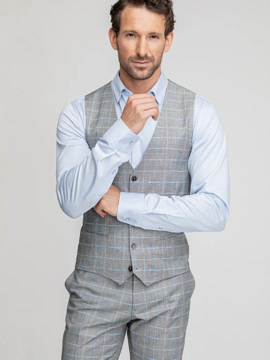Zdjęcie produktu Szara kamizelka w błękitną kratę tartan 05010B06KSA Giacomo Conti
