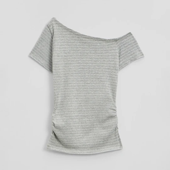 Zdjęcie produktu Szara koszulka open shoulder w paski z marszczeniami House