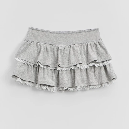 Zdjęcie produktu Szara spódnica mini z falbankami i koronką House