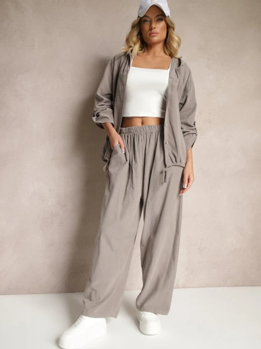 Zdjęcie produktu Szare Bawełniane Spodnie High Waist o Szerokim Kroju Velili Palma