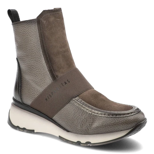 Zdjęcie produktu Botki damskie Hispanitas, cholewka ze skóry naturalnej i zamszu elastyczny pasek stabilizującyprofilowana wkładka, asfaltowe, HI222281‑Bolero‑I22 szary