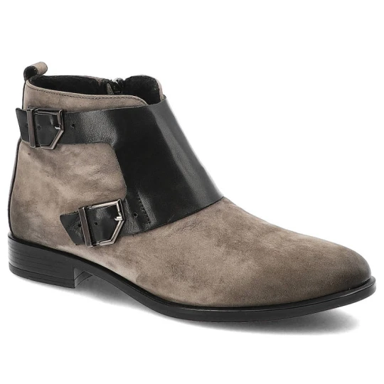 Zdjęcie produktu Botki damskie Lemar, eleganckie i zapinane na suwak, szaro-czarne, 60107-S
