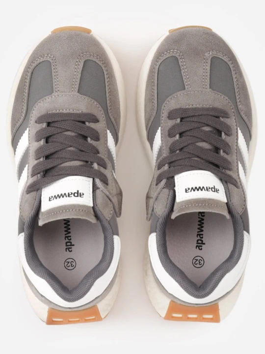 Zdjęcie produktu Szare Buty Sportowe Sneakersy Zapinane na Rzep ze Skórzaną Wkładką Ladru Apawwa