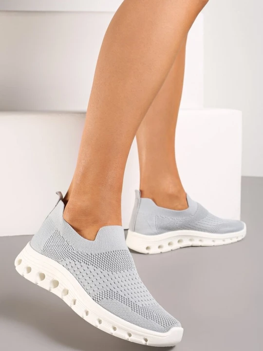 Zdjęcie produktu Szare Buty Sportowe ze Skarpetkową Cholewką do Kostki Eirona