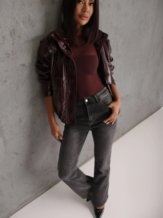 Zdjęcie produktu Szare Casualowe Jeansy Dzwony Regular Waist z Bawełną Meilyn Milas91