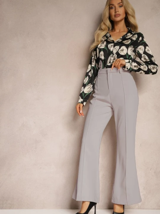 Zdjęcie produktu Szare Casualowe Spodnie w Stylu Dzwonów High Waist Uinna Elsa.m By May