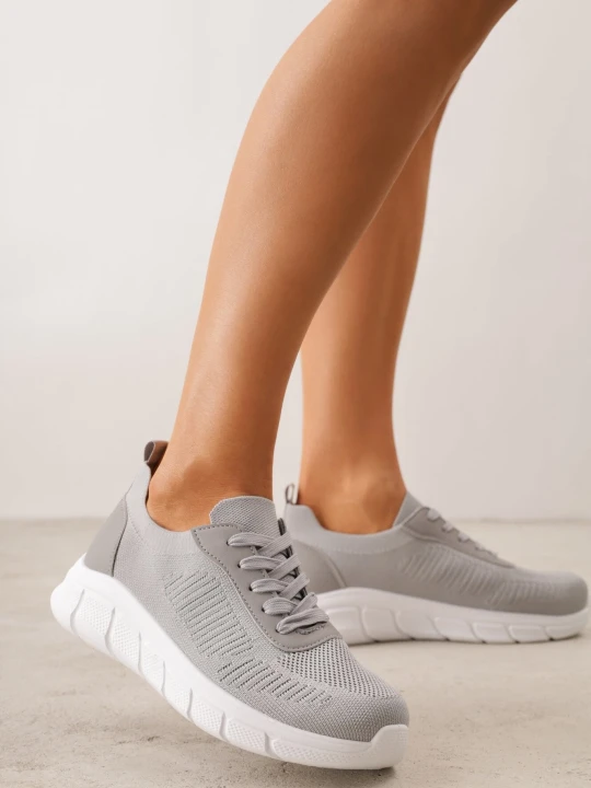 Zdjęcie produktu Szare Dzianinowe Sneakersy na Grubej Podeszwie ze Żłobieniami Enolora Ballada