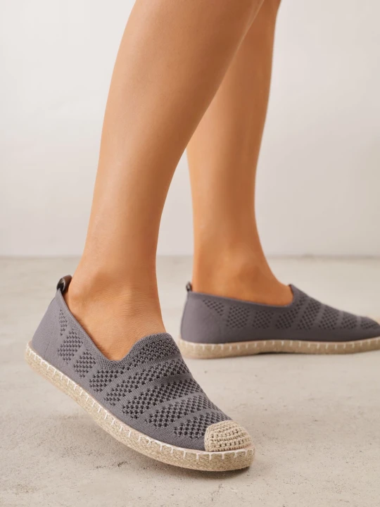 Zdjęcie produktu Szare Espadryle z Ażurowej Siateczki Ozdobione Plecionką Lanivesa