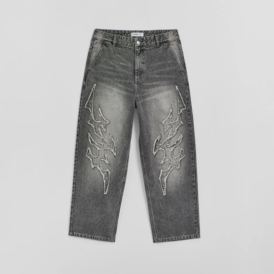 Zdjęcie produktu Szare jeansy baggy fit z motywem tribal House