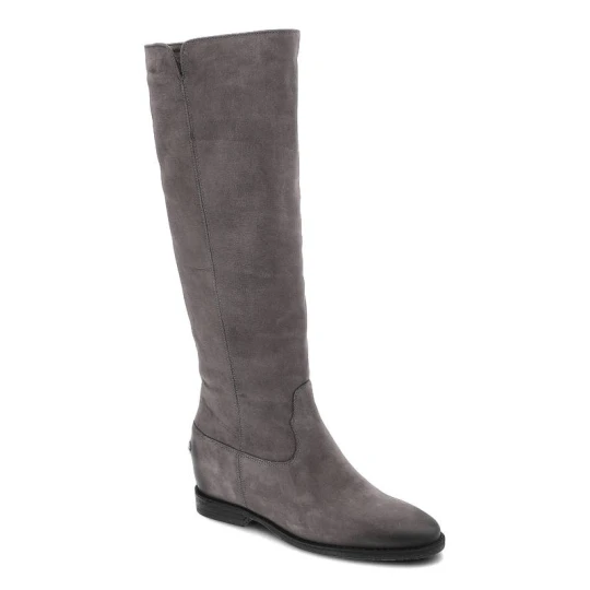 Zdjęcie produktu Kozaki damskie Carinii, wysoka cholewka za kolano gładka smukła forma wsuwany fason niski stabilny obcas cienka podeszwa eleganckie, szare, B3686_G65