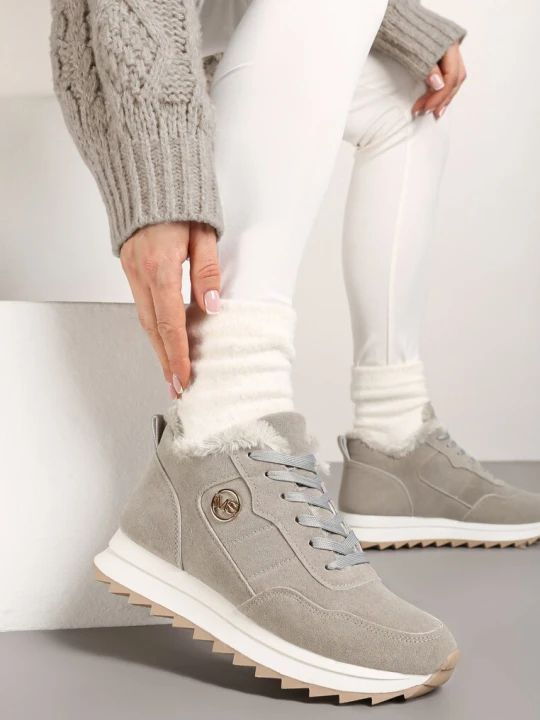 Zdjęcie produktu Szare Ocieplane Sneakersy na Platformie Appopis Vices