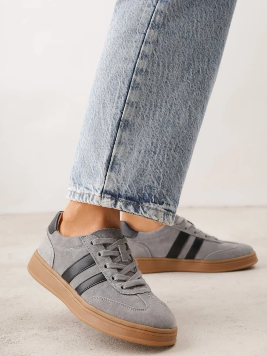 Zdjęcie produktu Szare Skórzane Sneakersy i Ozdobnymi Paskami Zelisei Santorio