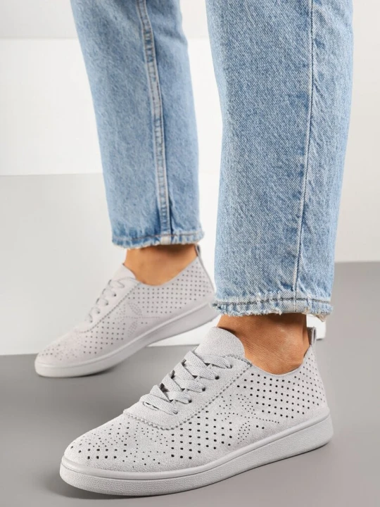 Zdjęcie produktu Szare Sneakersy Ażurowe Sznurowane Telalina Gogo Gogo