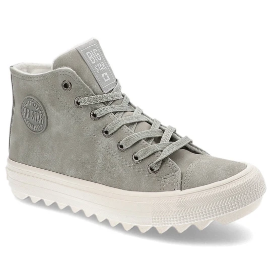 Zdjęcie produktu Sneakersy damskie Big Star, cholewka z miękkiej skóry ekologicznej z klasycznym sznurowaniem i ociepleniem wewnątrz, szare, EE274114