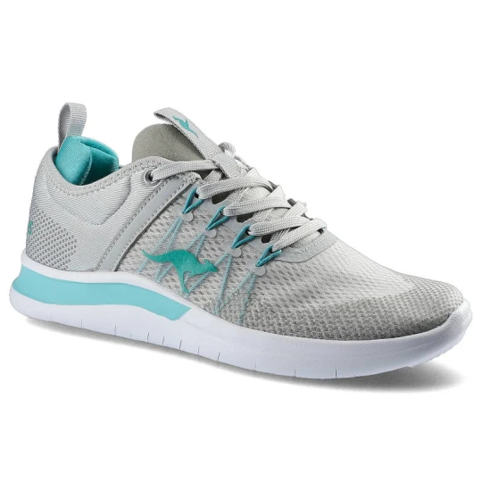 Zdjęcie produktu Sneakersy damskie Kangaroos, wykonane z oddychającego materiału tekstylnego z siateczkową strukturą z klasycznym sznurowaniem, szaro-turkusowe, 39136