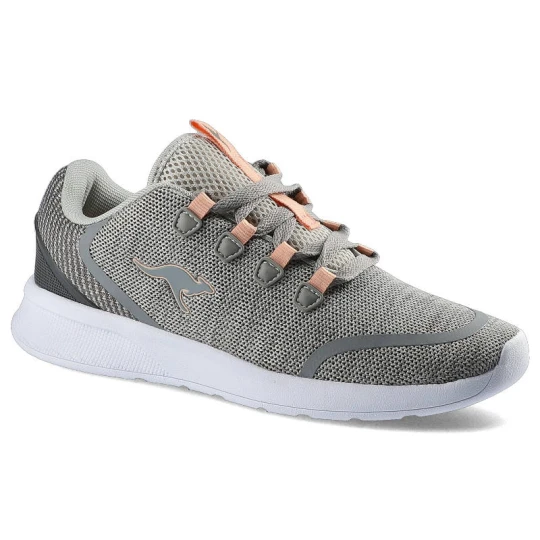 Zdjęcie produktu Sneakersy damskie Kangaroos, z materiałowej cholewki z siateczkowymi panelami zapewniającymi wentylację z klasycznym sznurowaniem i lekką elastyczną szary