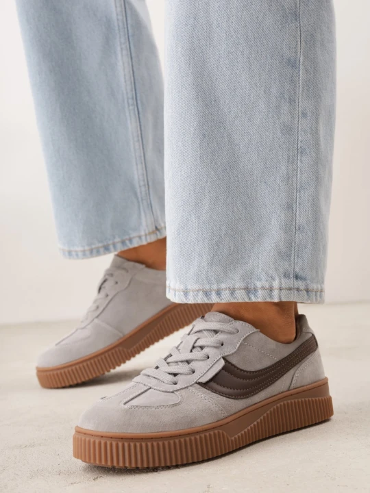 Zdjęcie produktu Szare Sneakersy Kultowe Tenisówki z Zamszu Naturalnego ze Skórzaną Wkładką Rionae Santorio