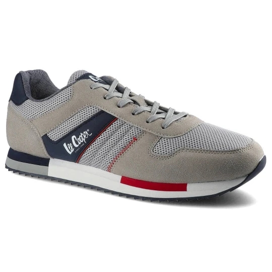 Zdjęcie produktu Sneakersy damskie Lee Cooper, skóra naturalna w połączeniu z elementami tekstylnymi z klasycznym sznurowaniem wzmocnieniami po bokach oraz lekką pode szary
