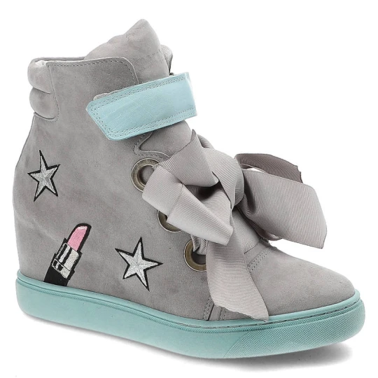 Zdjęcie produktu Sneakersy damskie Marshall, skóra naturalna i na koturnie, turkusowe, 6826-T-ZSZ szary
