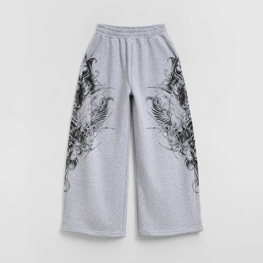 Zdjęcie produktu Szare spodnie dresowe wide leg z gothic nadrukiem House