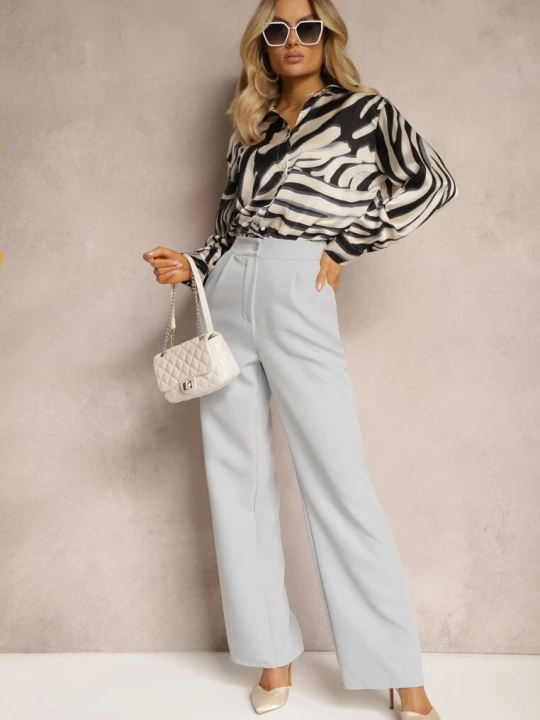 Zdjęcie produktu Szare Spodnie Garniturowe High Waist z Kieszeniami Denera Lovery