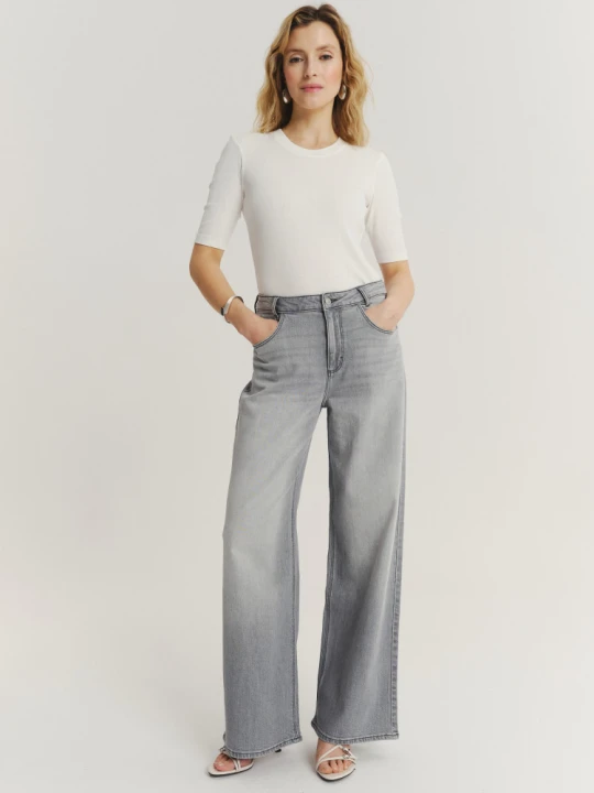 Zdjęcie produktu Szare spodnie jeansowe wide leg Greenpoint