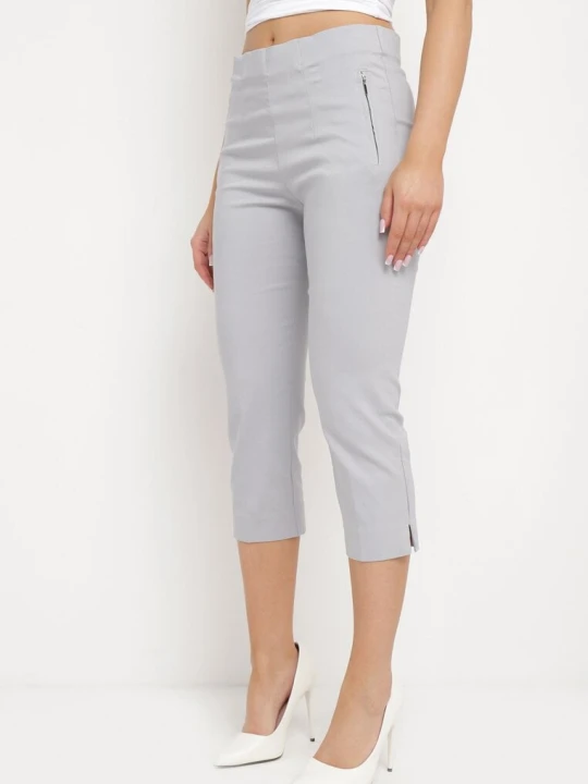 Zdjęcie produktu Szare Spodnie o Długości 3/4 z Elastyczną Gumką w Pasie i Wiązaniem Cidasara New Fashion