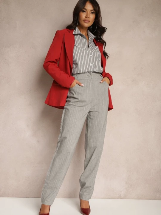 Zdjęcie produktu Szare Spodnie w Stylu Garniturowym High Waist Palvia Lefon