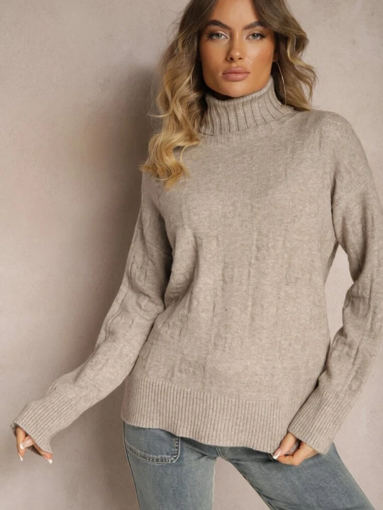Zdjęcie produktu Szaro-Beżowy Golf o Klasycznym Kroju Savelle Wool Fashion