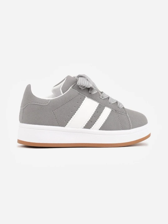 Zdjęcie produktu Szaro-Białe Buty Sportowe Sneakersy z Paskami po Bokach Vikitole Gowin