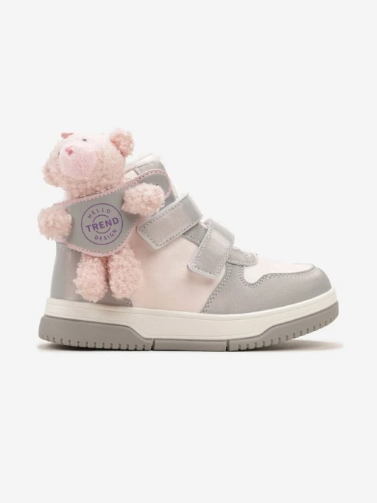 Zdjęcie produktu Szaro-Różowe Botki Sportowe Sneakersy z Ozdobnym Misiem Naolisa